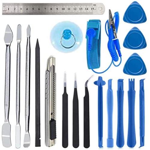 19 in 1 Professional Electronics Opening Pry Tool Repair Kit with Metal Spudger Non-Abrasive Carbon Fiber Nylon Spudgers and Anti-Static Wrist Strap Tweezers for Cellphone iPhone Laptops Tablets etc