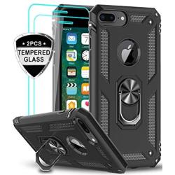 iPhone 8 Plus / 7 Plus / 6 Plus / 6s Plus Case with Tempered Glass Screen Protector [2Pack], LeYi Military Grade Phone Case with Car Mount Ring Kickstand for Apple iPhone 8/7/6/6s Plus, Black