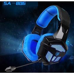 Gaming Headset with Mic Volume Control LED Light, Yanni Sades SA806 3.5mm Wired Computer Over Ear Stereo Headphones for PC MAC Notebook Desktop Gamers Smart Phones Mobiles(Black Blue)