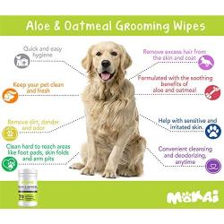 MOKAI Aloe & Oatmeal Grooming Wipes For Dogs and Cats | Pet Cleansing Wipes Used to Remove Dirt Dander Odor and Excess Hair from the Skin and Coat with Soothing Benefits for Sensitive Skin (70 Wipes)