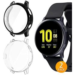 Tensea Compatible with Galaxy Watch Active2 Case, 2 Packs Soft TPU Bumper Full Around Screen Protector Cover for Samsung Galaxy Watch Active 2 44mm (Clear-Black)