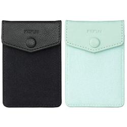 FRIFUN Cell Phone Wallet Ultra-Slim Self Adhesive Credit Card Holder Stick on Wallet Cell Phone Leather Wallet for Smartphones Covers Credit Cards and Cash (Black + Mint) 2 Packs