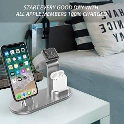 OLEBR Charging Stand Compatible with iWatch 5 and 4 Watch Charging Stand for AirPods, iWatch Series 5/4/3/2/1,iPhone 11/11 Pro/11 Pro Max/Xs/X Max/XR/X/8/8Plus/7/7 Plus /6S /6S Plus/iPad-Silver