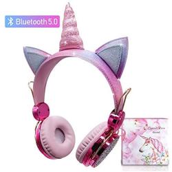 Kids Headphones, Wireless headphones for kids Unicorn headphones for girls Bluetooth headphones with Adjustable Headband, Over On Ear Headset w/Mic for Smartphones/School/Kindle/Tablet/PC Online Study