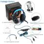 Gaming Headset with Mic for PC,PS4,Xbox One,Over-Ear Headphones with Volume Control LED Light Cool Style Stereo,Noise Reduction for Laptops,Smartphone,Computer (Black & Blue)