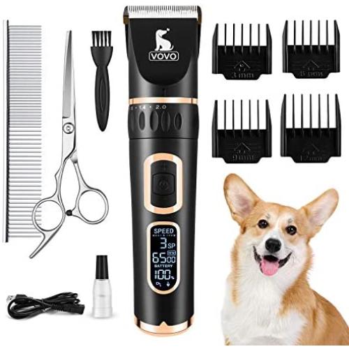 VOVO Dog Clippers Professional 3-Speed Low Noise Pet Grooming Kit Tools Rechargeable Cordless Electric Hair Clippers for Dogs Cats Pets