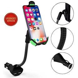 Car Phone Mount, Vansky Gooseneck Car Charger Holder Cradle Mount with Dual USB 3.1A Max Charging Ports for iPhone X/8 Plus/7 Plus/7/6/6S,Samsung Galaxy S5/S6/S7/S8, Google Nexus, Huawei