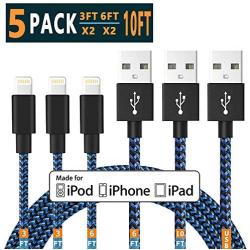 Lightning Cable iPhone Charger Cable Apple MFi Certified iPhone 11 Pro Xs MAX XR X 8 7 6s 6 5E Plus ipad car Charging Cable Cord Fast Long USB 3ft 6ft 10ft to 5pack Accessories Chargers Charging Cable