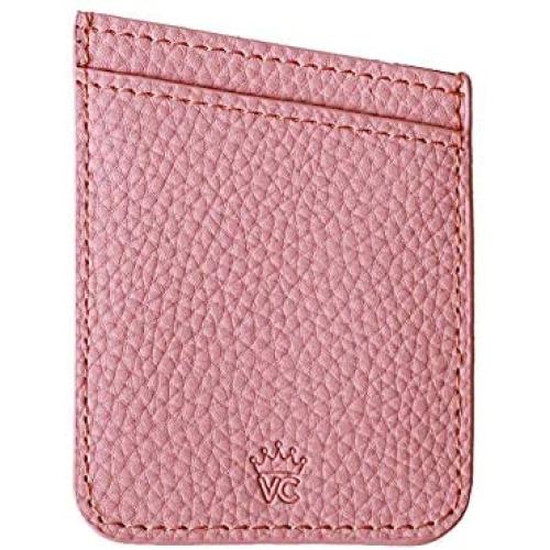 Vegan Leather Cell Phone Wallet Stick on Credit Card Holder for Back of Phone [2X Reinforced Stitching] Compatible with iPhone, Galaxy, Most Cases - Pink