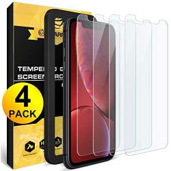 NEARPOW Screen Protector for iPhone 11 / iPhone XR, [4 Pack] Tempered Glass Screen Protector for Apple iPhone XR 6.1" 2018 / iPhone 11 2019, [Fit with Most Cases][Easy Installation Frame][9H Hardness]