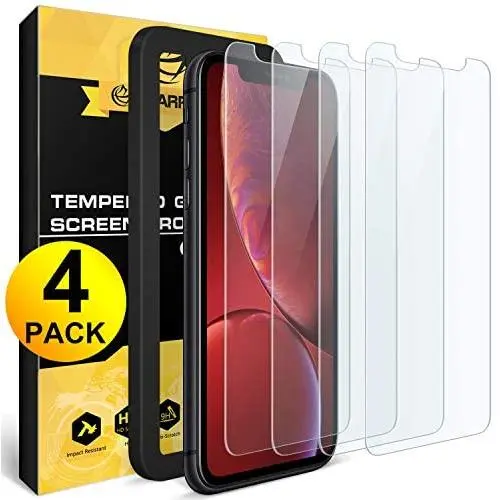 NEARPOW Screen Protector for iPhone 11 / iPhone XR, [4 Pack] Tempered Glass Screen Protector for Apple iPhone XR 6.1&quot 2018 / iPhone 11 2019, [Fit with Most Cases][Easy Installation Frame][9H Hardness]