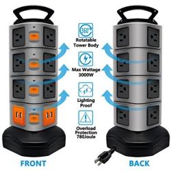 Power Strip Tower,  Lovin Product Surge Protector Electric Charging Station, 14 Outlet Plugs with 4 USB Slot 6 feet Cord Wire Extension Universal Charging Station (1-PACK)