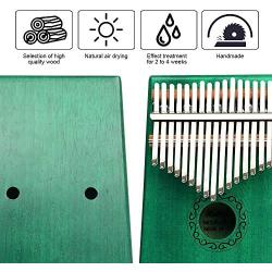 Apelila 17 Key Kalimba Thumb Piano, Solid Mahogany Wood Body Finger Piano with Tune Hammer,Carry Bag,Pickup,Key Stickers(Green)