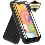 Galaxy A01 Case with Tempered Glass Screen Protector [2 Pack], Dahkoiz Armor Defender Cover Samsung Galaxy A01 Cases Dual Layer Hybrid Protective Phone Case for Samsung Galaxy A01, Black