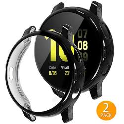 Tensea Compatible with Galaxy Watch Active2 Case 44mm, 2 Packs Soft TPU Bumper Full Around Screen Protector Cover for Samsung Galaxy Watch Active 2 44mm (Black, 44mm)