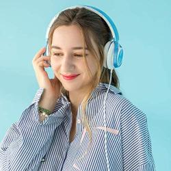 AILIHEN MS300 Wired Headphones, Stereo Foldable Headset for iOS Android Smartphone Laptop Tablet PC Computer (Blue)