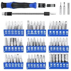 ORIA Precision Screwdriver Kit, 60 in 1 with 56 Bits Screwdriver Set, Magnetic Driver Kit with Flexible Shaft, Extension Rod for Mobile Phone, Smartphone, Game Console, Tablet, PC, Blue