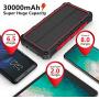 Solar Power Bank 30000mAh, Solar Charger, Qi Wireless Charger, Outputs 5V/3A High-Speed & 2 Inputs Huge Capacity Phone Charger for Smartphones, IP66 Rating, Strong Light LED Flashlights