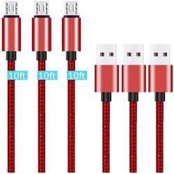 Micro USB Cable 10ft 3Pack by Ailun High Speed 2.0 USB A Male to Micro USB Sync Charging Nylon Braided Cable for Android Phone Charger Cable Tablets Wall and Car Charger Connection Red