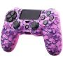 9CDeer 2 Pieces of Silicone Water Transfer Protective Sleeve Case Cover Skin + 8 Thumb Grips Analog Caps + 2 Sets of dust Proof Plug for PS4/Slim/Pro Controller, Butterfly White & Pink