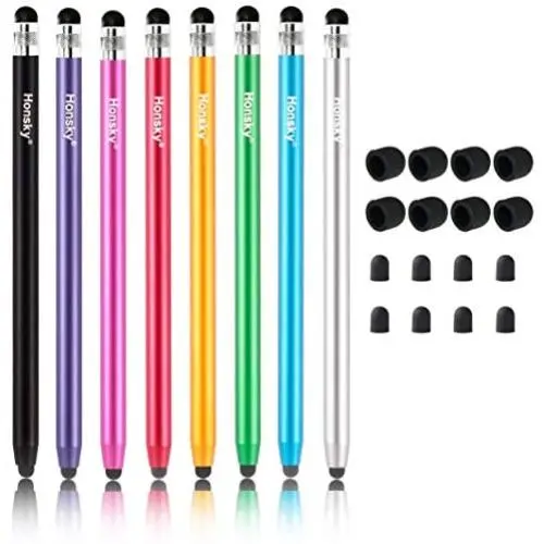Honsky Cell Phone Stylus, Tablet Stylus for Touch Screens: Universal Slim Long Metal Pencil-Like Stylist Pens, Tablet Pen, Touchscreen Stylus Pen - Bulk, Multi-Colored - Cylinder, Pack of 8