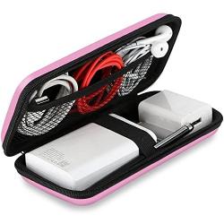 iMangoo Shockproof Carrying Case Hard Protective EVA Case Impact Resistant Travel 12000mAh Bank Pouch Bag USB Cable Organizer Earbuds Sleeve Pocket Accessory Smooth Coating Zipper Wallet Pink