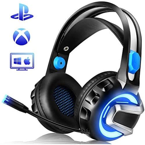 NiceWell Gaming Headset for Xbox One, PS4, PC, Gaming Headphones Wired with Microphone, LED Light, Stereo Sound, Noise-canceling, Over-Ear Soft Earmuffs and Adjustable Heanband