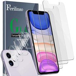 Ferilinso Screen Protector for iPhone 11 with 3 Pack Camera Lens Protector, 3 Pack Tempered Glass Film for iPhone 11 6.1 Inch