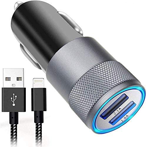 Car Charger, 3.1A Dual USB Car Charger Adapter, PowerDrive 2 Car Phone Chargers Compatible for iPhone XS/MAX/XR/X/8/7/7s/6/6s/5s/se/Plus, iPad, and More with 6ft Nylon Braided Charging Cable