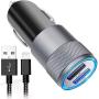 Car Charger, 3.1A Dual USB Car Charger Adapter, PowerDrive 2 Car Phone Chargers Compatible for iPhone XS/MAX/XR/X/8/7/7s/6/6s/5s/se/Plus, iPad, and More with 6ft Nylon Braided Charging Cable