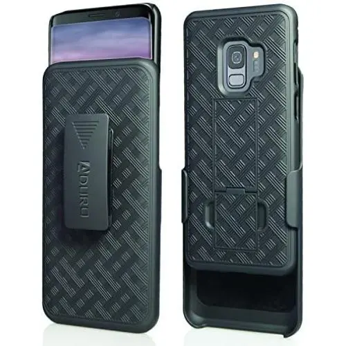 Aduro Galaxy S9 Case with Kickstand Belt Clip Holster, Combo Galaxy Case with Rotating Belt Clip Super Slim Shell Samsung Galaxy Belt Clip Case for Samsung Galaxy S9 (NOT PLUS) Cell Phone (2018) Black Aduro Galaxy S9 Case with Kickstand Belt Clip Holster, Combo Galaxy Case with Rotating Belt Clip Super Slim Shell Samsung Galaxy Belt Clip Case for Samsung Galaxy S9 (NOT PLUS) Cell Phone (2018) Black
