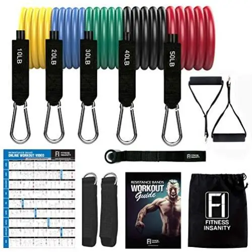 Fitness Insanity Resistance Bands Set - 5-Piece Exercise Bands - Portable Home Gym Accessories - Stackable Up to 150 lbs. - Perfect Muscle Builder for Arms, Back, Leg, Chest, Belly, Glutes Fitness Insanity Resistance Bands Set - 5-Piece Exercise Bands - Portable Home Gym Accessories - Stackable Up to 150 lbs. - Perfect Muscle Builder for Arms, Back, Leg, Chest, Belly, Glutes