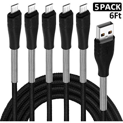 Micro USB Cable 6ft, Cabepow 5 Pack Android Charger Cable Spring Protection High Speed Data and Charging Android Charger Cord for Samsung Galaxy S7 Edge S6 S5,Note 5 4,LG G4 Android Phone