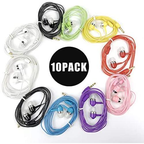 Earbud Headphones Bulk Wired Earphones Mixed Colors 10 Packs for iPhone Smartphone Computer Laptop MP3 School Classroom