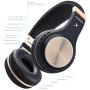Bluetooth Headphones, Riwbox XBT-80 Folding Stereo Wireless Bluetooth Headphones Over Ear with Microphone and Volume Control, Wireless and Wired Headset for PC/Cell Phones/TV/ipad (Black Gold)
