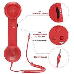 Cell Phone Handset,Retro Telephone Handset Anti Radiation Receivers 3.5MM for iPhone iPad,Mobile Phones,Computer Black (Red)