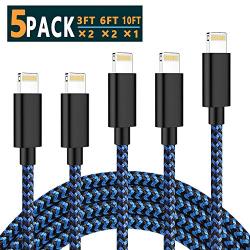 Lightning Cable, MFi Certified iPhone Charger 5 Pack Charging USB Syncing Data Nylon Braided Compatible iPhone