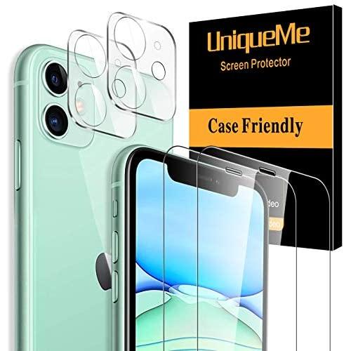[ 4 PACK] UniqueMe 2 pack tempered glass screen protector +2 pack tempered glass Camera Lens protector for iPhone 11 (6.1 inch)