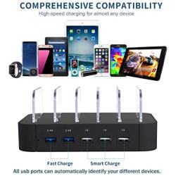 Charging Station for Multiple Devices - 5 Port Cell Phone USB Charger Hub - Quick Charge Multi Phones, Tablet, iPhone, ipad, Kindle and Other Electronic Device Simultaneously