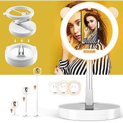 Zecti 10 inch Ring Light with Stand and Phone Holder, LED Selfie Light Ring with Dimmable 3 Color Modes and 10 Brightness for Live Stream Makeup Photography Compatible with iPhone Xs Android-White