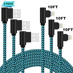 iPhone Charger 10FT Right Angle Long Lightning Cable 90 Degree iPhone Charging Cable for iPhone Xs Max XR X / 8/8 Plus / 7/7 Plus / 6s Plus / 6s / 6 Plus / 5s / 5c / 5se, iPad/iPod (Blue 10FT)