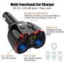 Cigarette Lighter Splitter QC 3.0, 2-Socket USB C Car Charger Adapter Type C Multi Power Outlet 12V/24V 80W DC with LED Voltmeter Switch Dual USB Port for iPhone GPS Dashcam iPad Android Samsung