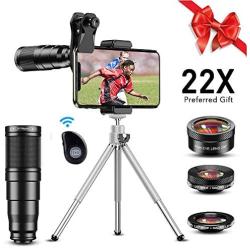 Apexel Phone Lens Kits-22x Telephoto Lens/205°Fisheye Lens/120°Wide Angle Lens&20x Macro Lens/Tripod and Remote Shutter Works with iPhone 11 Plus X XS XR Samsung Huawei