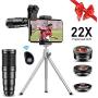 Apexel Phone Lens Kits-22x Telephoto Lens/205°Fisheye Lens/120°Wide Angle Lens&20x Macro Lens/Tripod and Remote Shutter Works with iPhone 11 Plus X XS XR Samsung Huawei