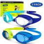 OutdoorMaster Kids Swim Goggles 2 Pack - Quick Adjustable Strap Swimming Goggles with Clear/Tinted Lens 3D SNUG Fit Anti-Fog Waterproof 100% UV Protection for Child Teens Toddler Age (3-16)