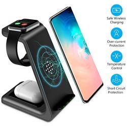 Wireless Charger Stand, CIYOYO 3 in 1 Fast Wireless Charging Station Dock for Airpods Pro 2 1, Apple Watch Series 5/4/3/2/1, iPhone 11/11 Pro/11 Pro Max Qi Certified Phones(with QC 3.0 Adapter)