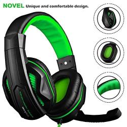 Gaming Headset,DLAND 3.5mm Wired Bass Stereo Noise Isolation Gaming Headphones with Mic for Laptop Computer, Cellphone, PS4 and so on- Volume Control (Black and Green)