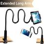 Cellphone & Tablet 2 in 1 Stand Holder Clip with Grip Flexible Long Arm Gooseneck Bracket Mount Clamp Compatible with Pad/iPhone X/8/7/6/6s Plus Samsung S8/S7 Amazon Kindle Fire HD and More- Black