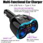 USB C Car Charger, Cigarette Lighter Splitter Adapter 2 Socket Type C Multi Power Outlet 12V/24V 80W DC with LED Voltmeter Switch 5.8A Dual USB Port for Mobile Cell Phone GPS Dash Cam