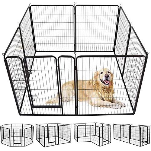 SUNCOO Dog Pen, 8/16 Panels 24/32/40 in Heavy Duty Folding Large Metal Dog Fence, Cat Puppy Pet Exercise Playpen, Indoor Outdoor Anti-Rust Pet Crate Cage Barrier Kennels